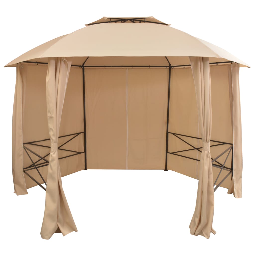 VidaXL Garden pavilion with curtains Hexagonal 360x265 cm