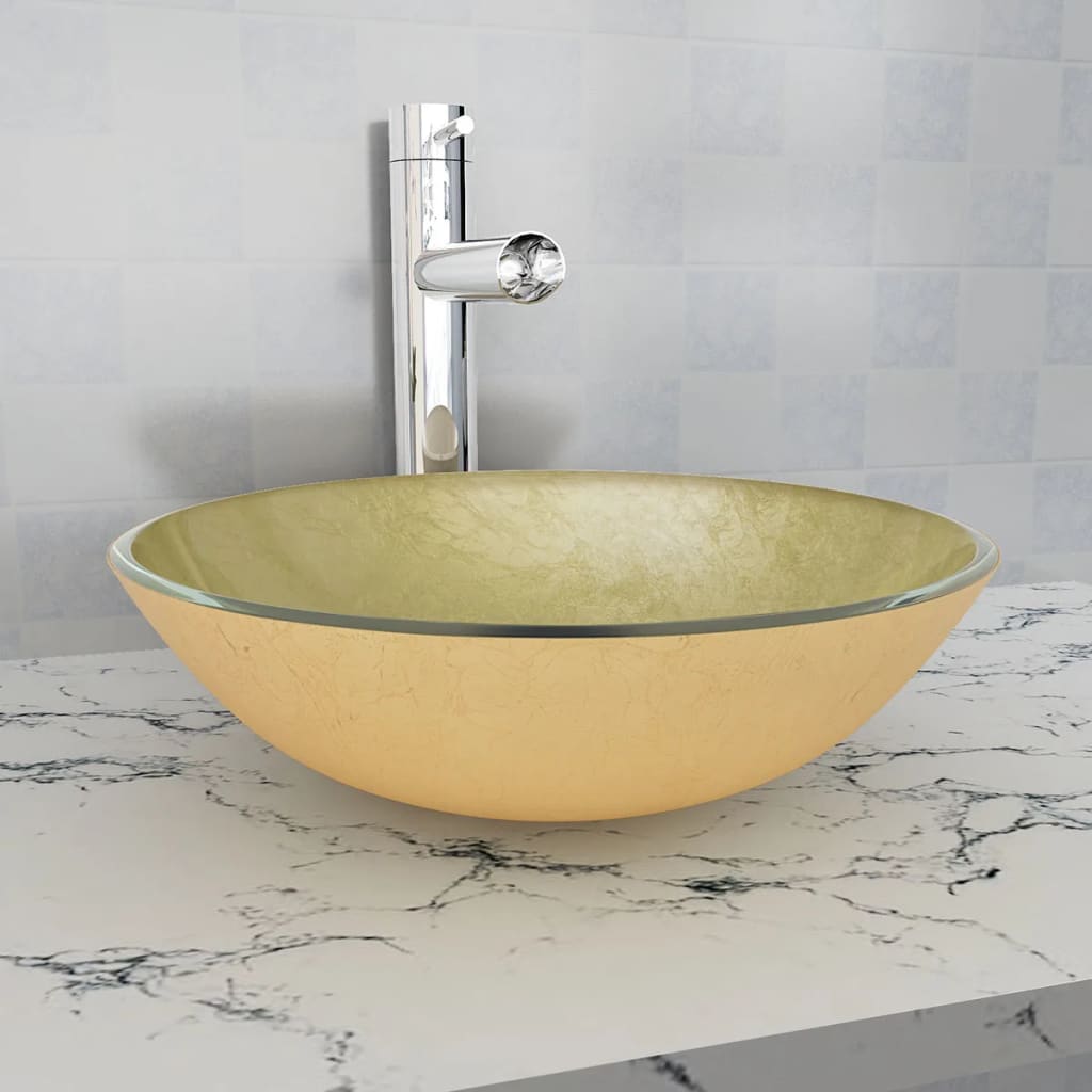 Vidaxl washbasin tvrzená sklo 42 cm zlato