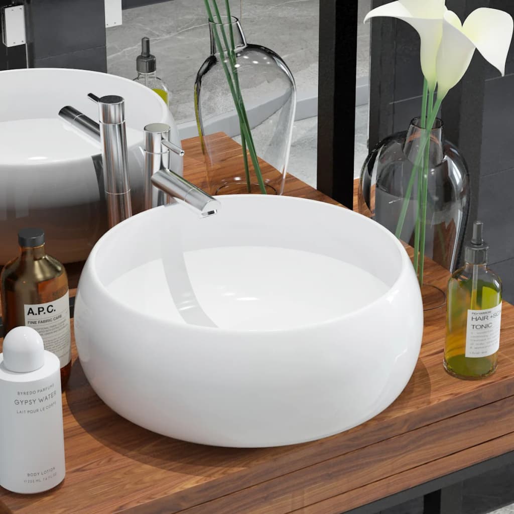 Vidaxl Washbasin krog 40x15 cm keramična bela