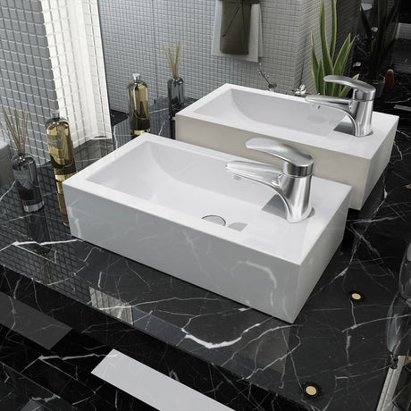 VIDAXL -WASHBAIN mit rechteckiger weißer Kranloch 46x25,5x12 cm Keramik