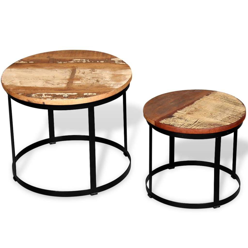 Vidaxl 2-delige salontafelset rond 40 50 cm massief gerecycled hout