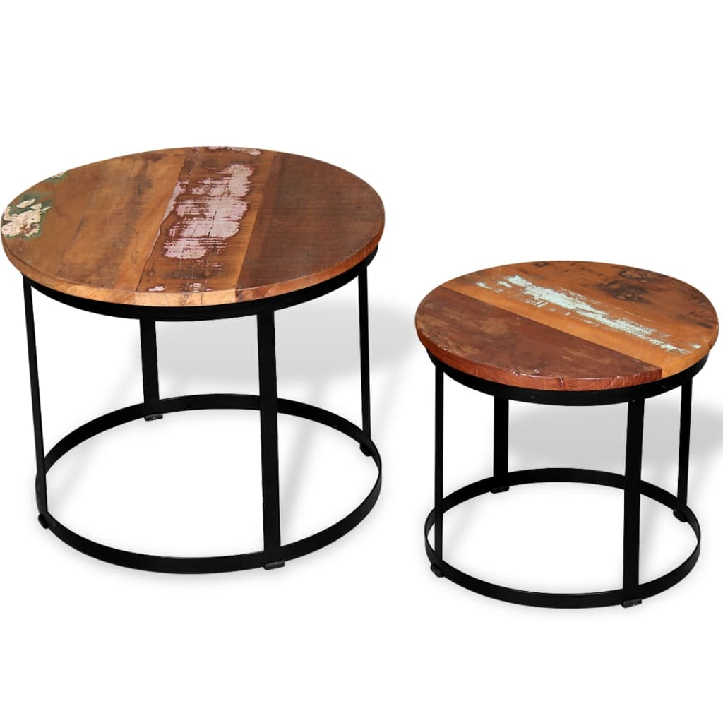 Vidaxl 2-delige salontafelset rond 40 50 cm massief gerecycled hout