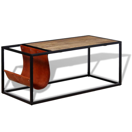 Vidaxl salontafel met echt lederen tijdschriftenhouder 110x50x45 cm