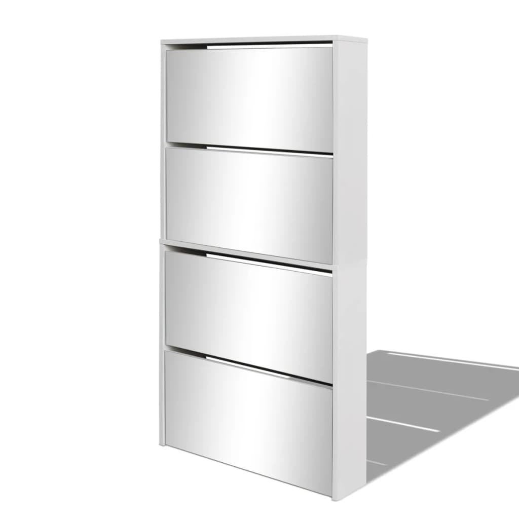 Armoire à chaussures Vidaxl avec 4 miroirs 63x17x134 cm blanc