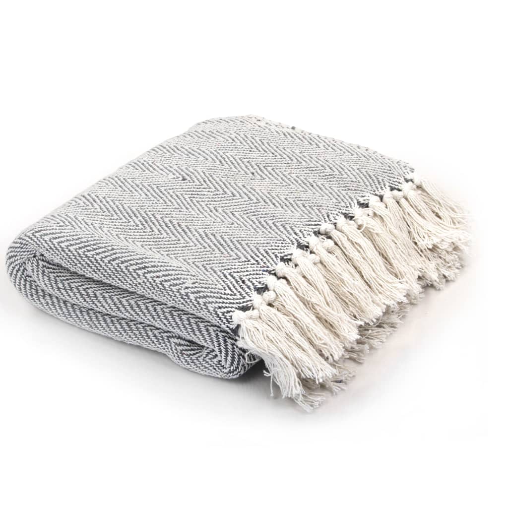Vidaxl Plaid Fischgräten 220x250 cm Baumwollgrau