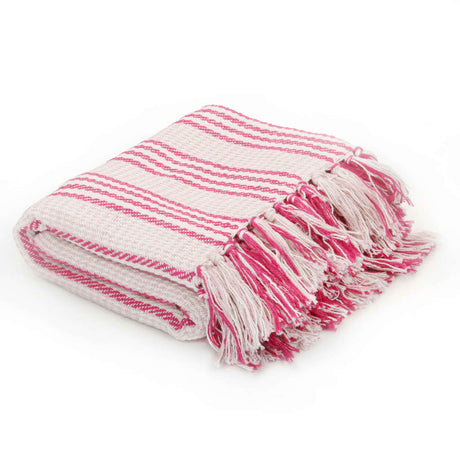Vidaxl Plaid Streifen 160x210 cm Baumwollrosa und Weiß