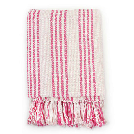 Vidaxl Plaid Streifen 160x210 cm Baumwollrosa und Weiß