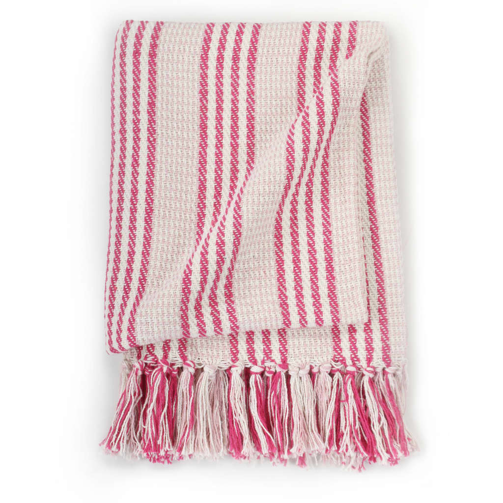 Vidaxl Plaid Streifen 160x210 cm Baumwollrosa und Weiß