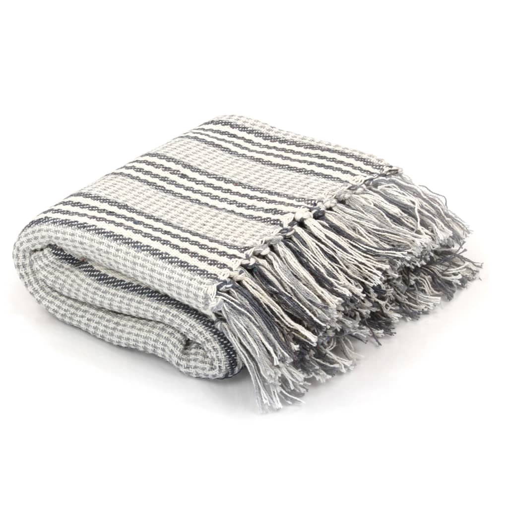 Vidaxl Plaid stripes 160x210 cm cotton gray and white