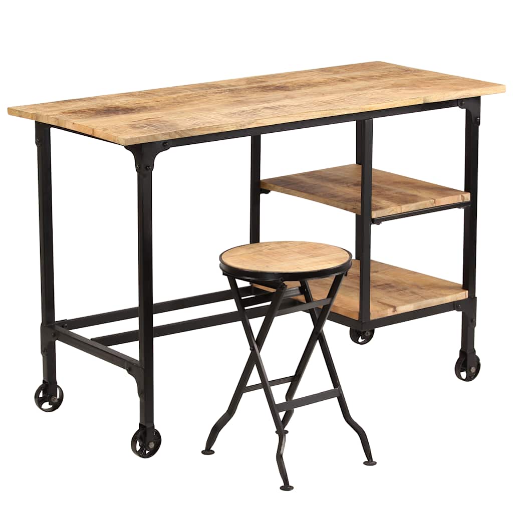 Vidaxl bureau met inklapbaar krukje 115x50x76 cm massief mangohout