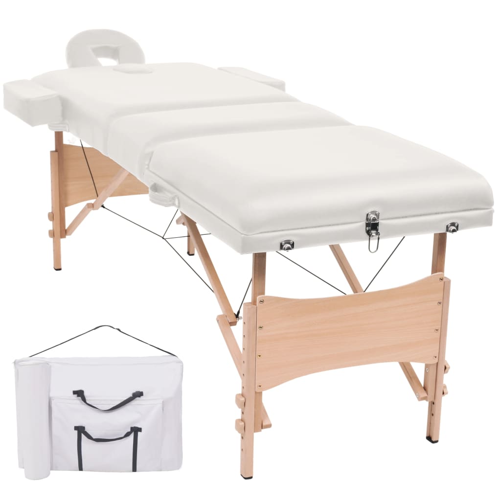 VidaXL Massage table Collapsible 3 zones 10 cm thick white