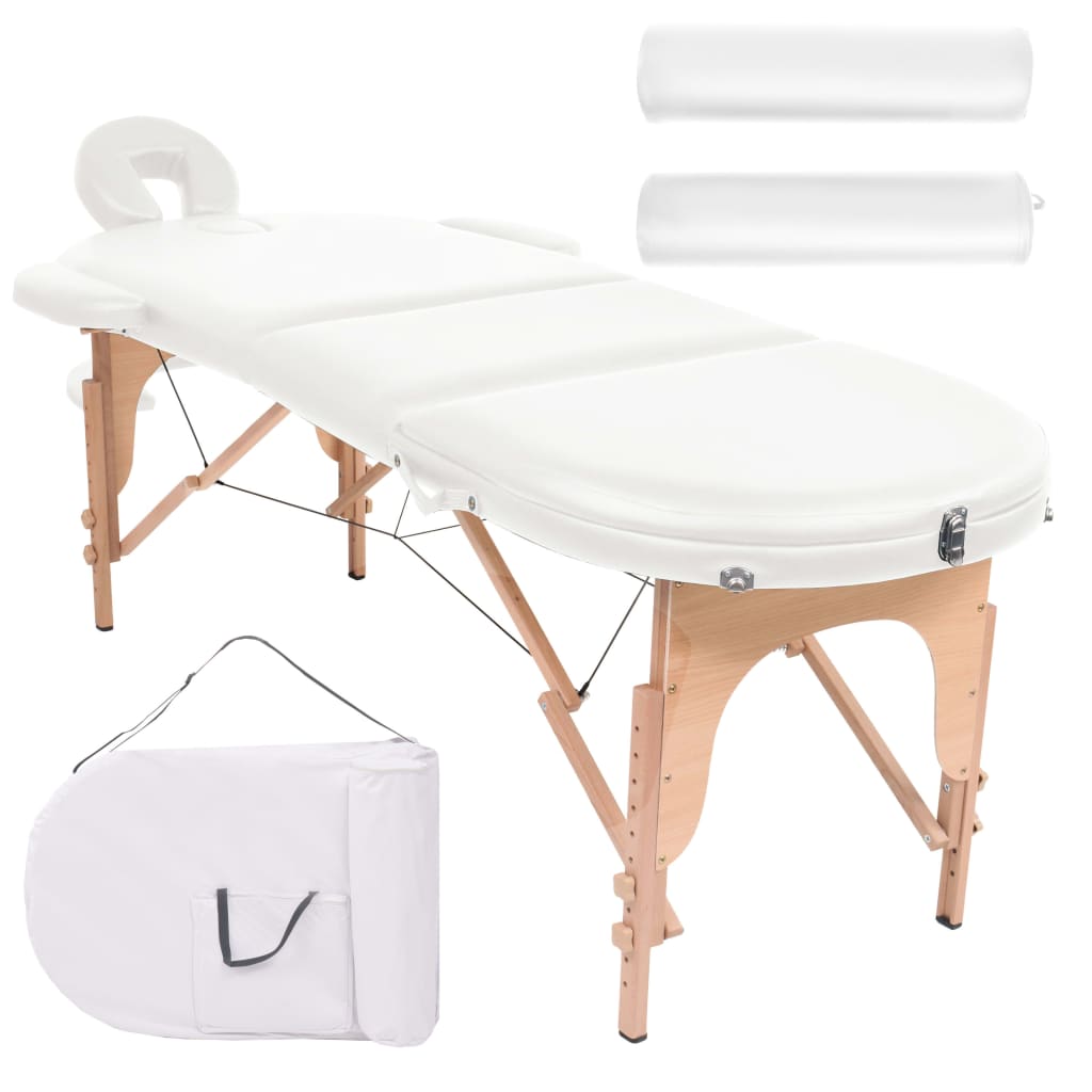 VidaXL Massage table Collapsible 4 cm thick with 2 Bolsters Oval White