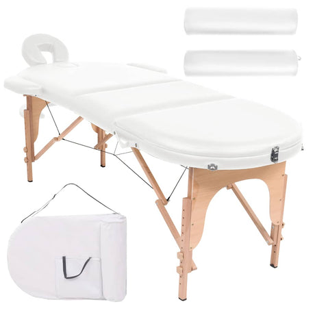 VIDAXL -Massage -Tabelle zusammenklappbar 4 cm dick mit 2 Bolstern ovales Weiß