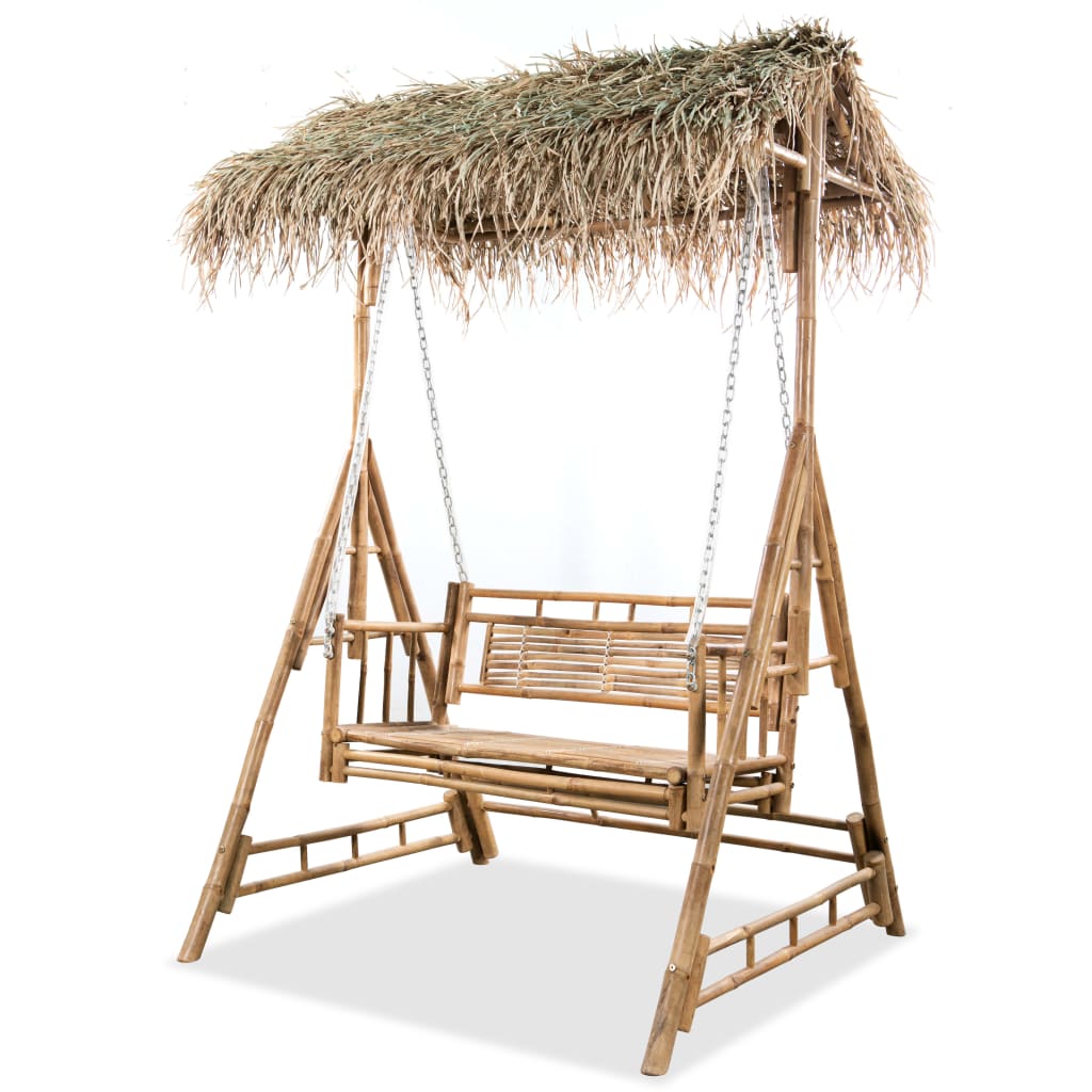 VidaXL Swing bench with palm leaves 2-seater 202 cm bamboo