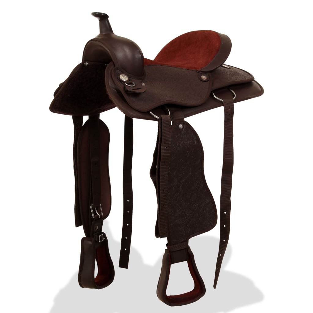 VidaXL Western Saddle, bridle and bright blast 15 Real leather brown