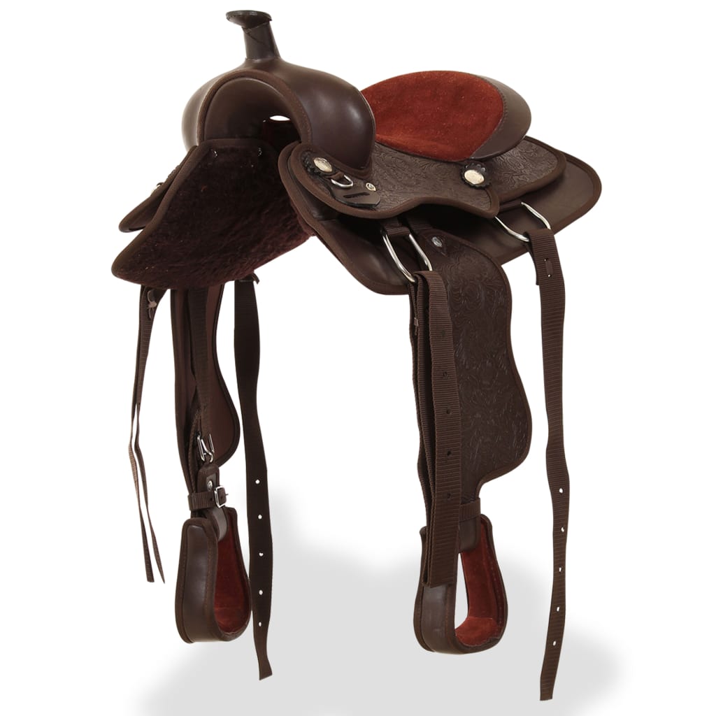 Vidaxl Western Saddle, Bridle and Borr Belt 13 Real Leather Brown