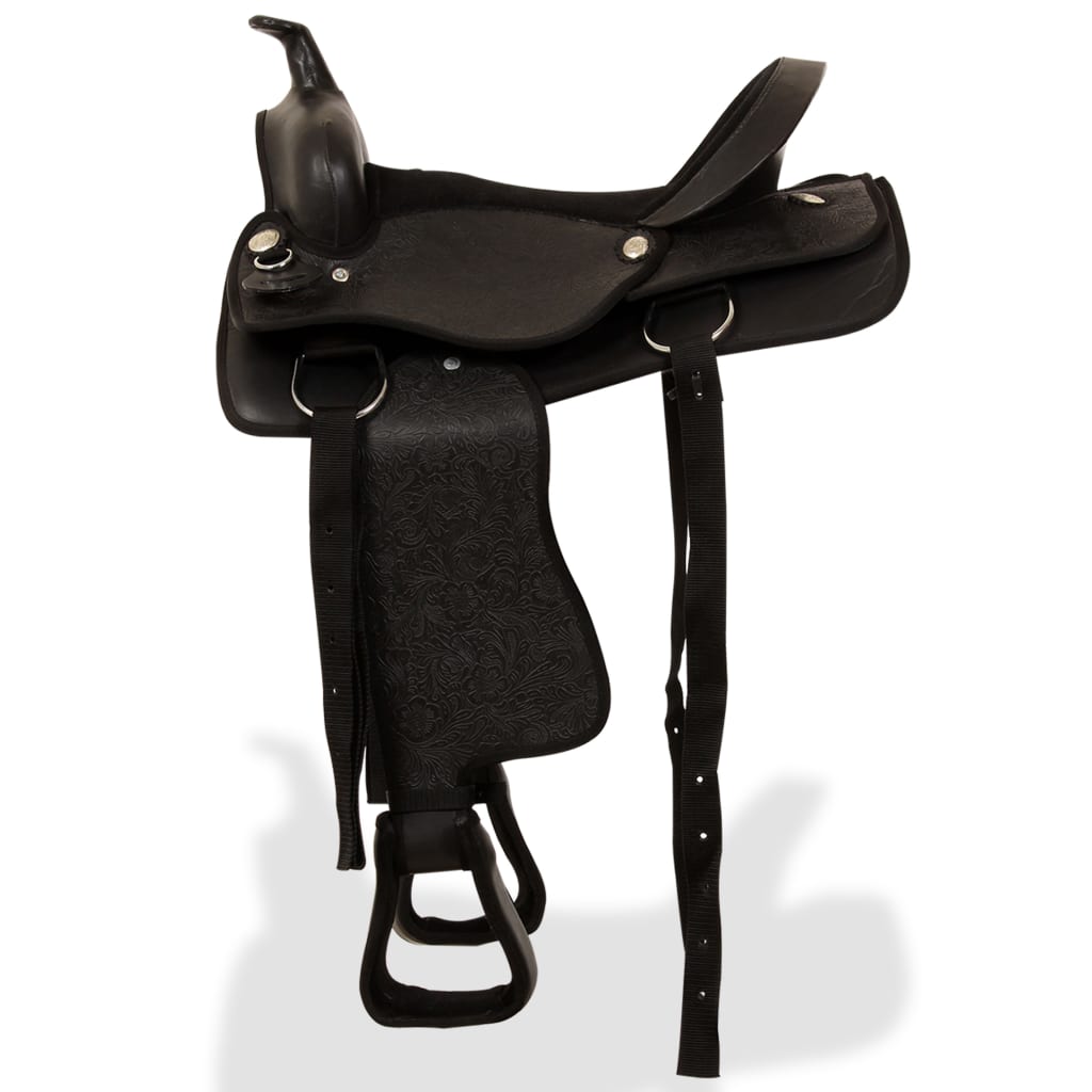 Vidaxl Western Saddle, Bridle and Bright Belt 16 Real Leather Black