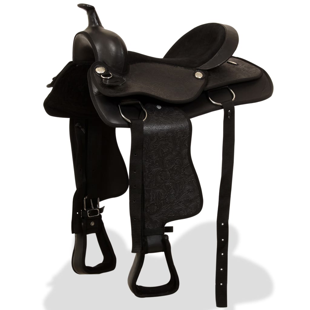 Vidaxl Western Saddle, Bridle and Bright Blast 17 Prawdziwa skórzana czarna