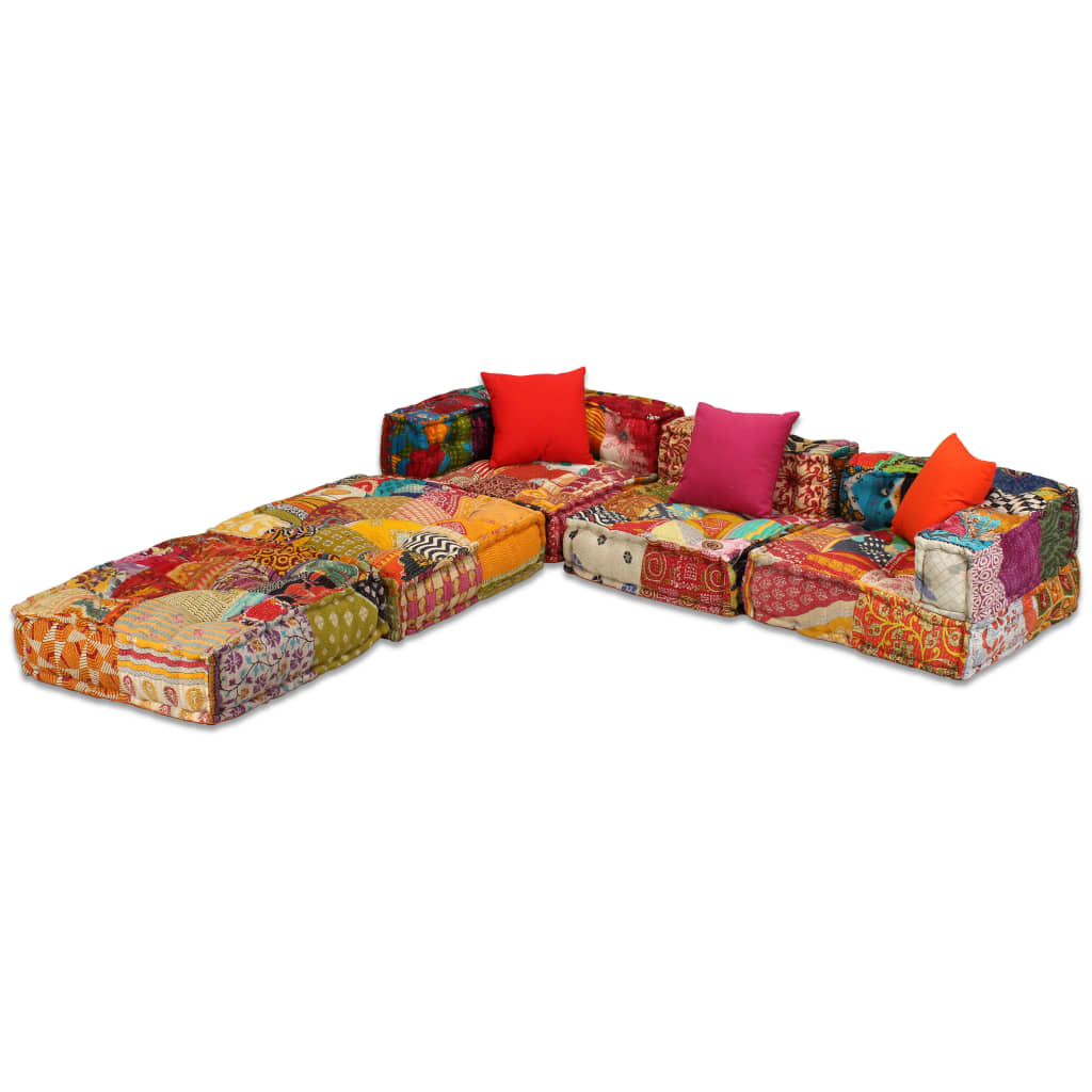 Vidaxl Pouf Tri -Seater modularna tkanina patchwork