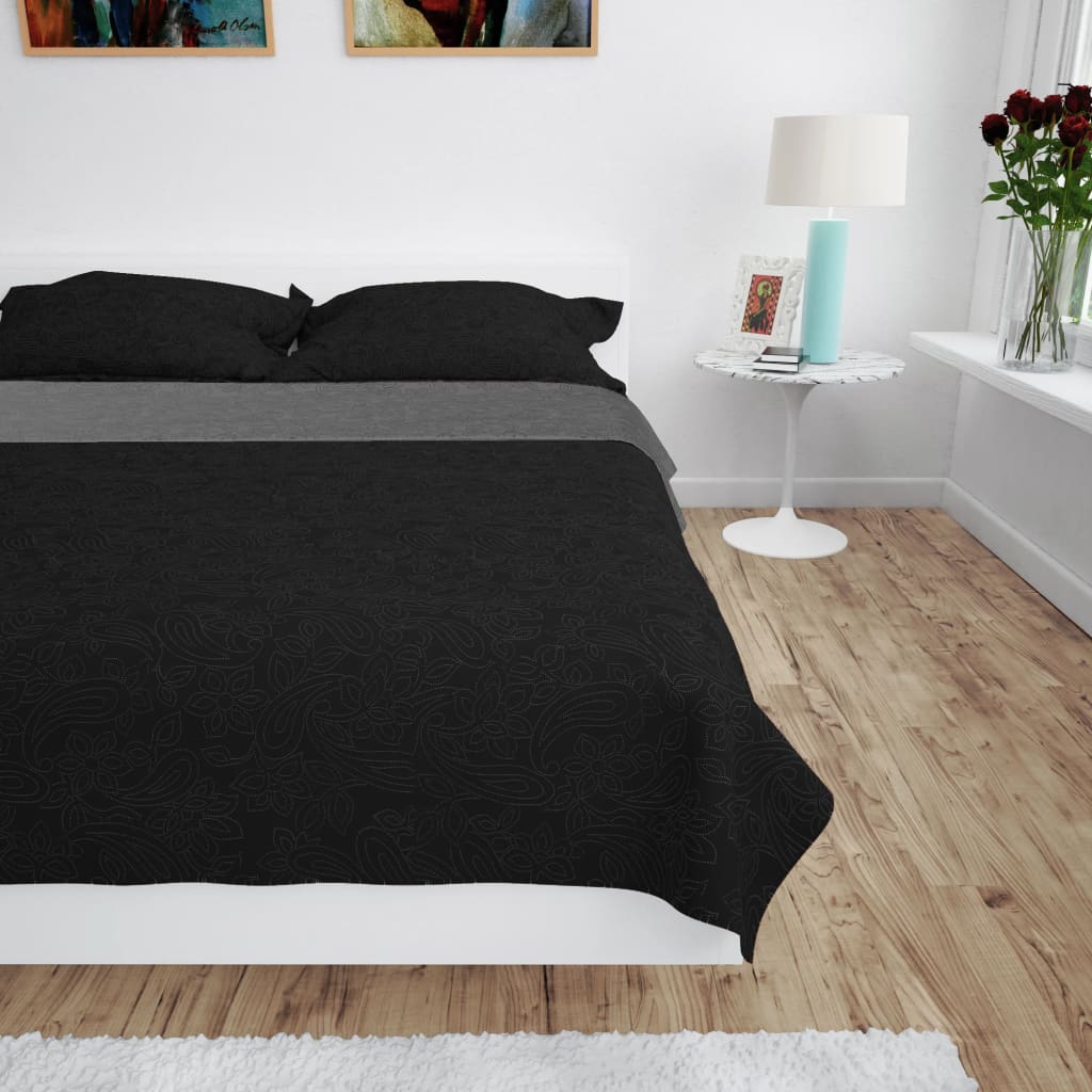 Vidaxl Bedspread dvojitý potíže 170x210 cm přikrývka šedá a černá