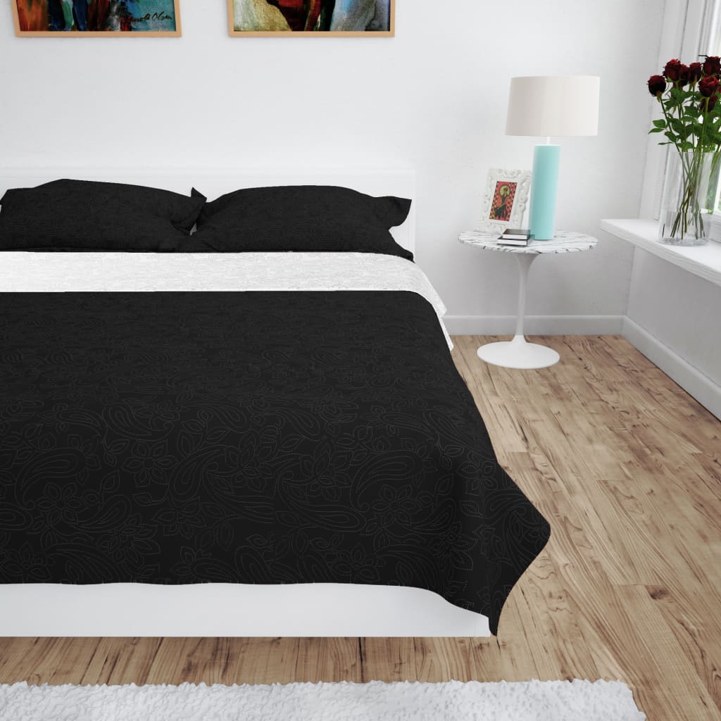 Vidaxl Bedspread Doble -lado 220x240 cm Edredón blanco y negro