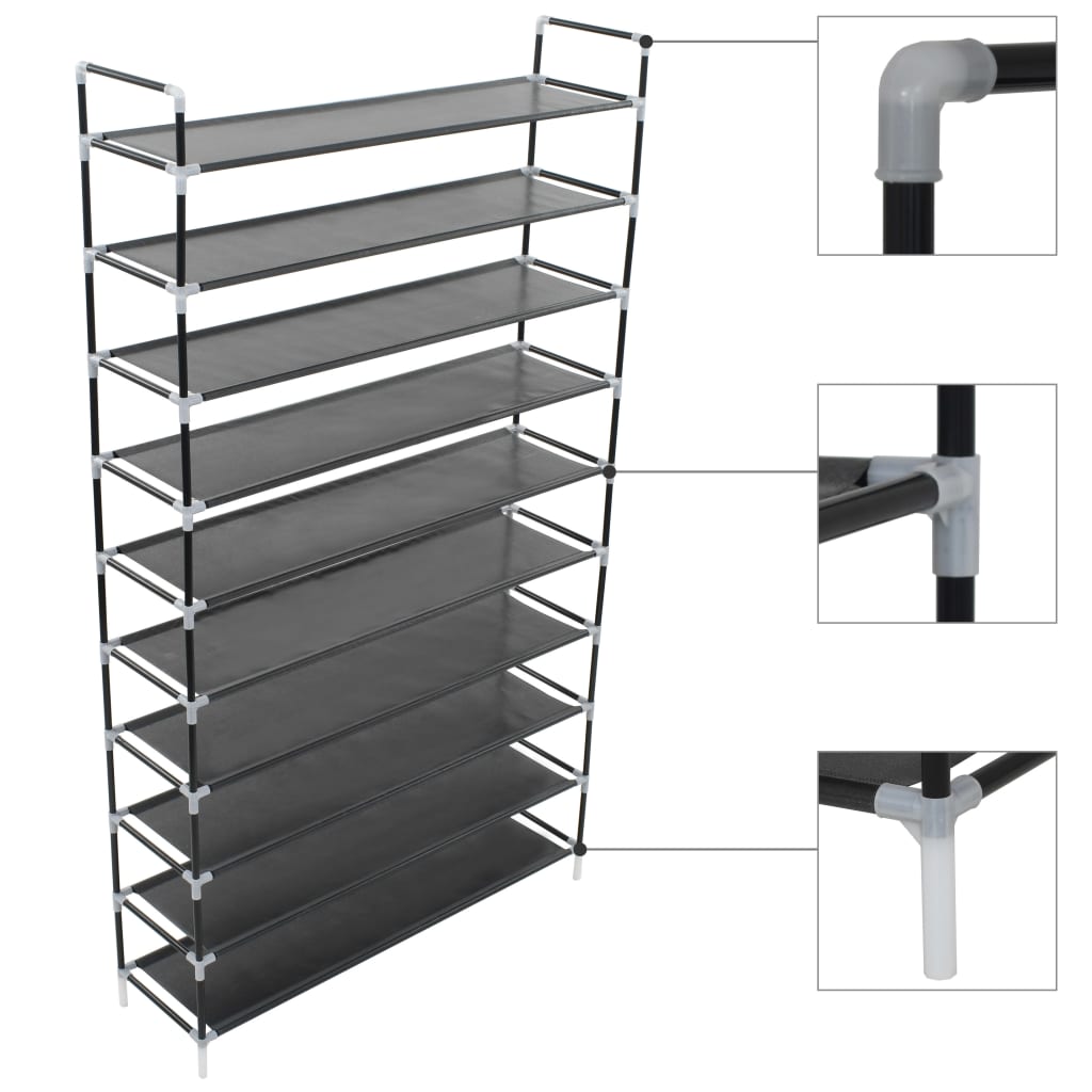 Vidaxl Shoe Rack med 10 hylder af metal og afdækket stof sort