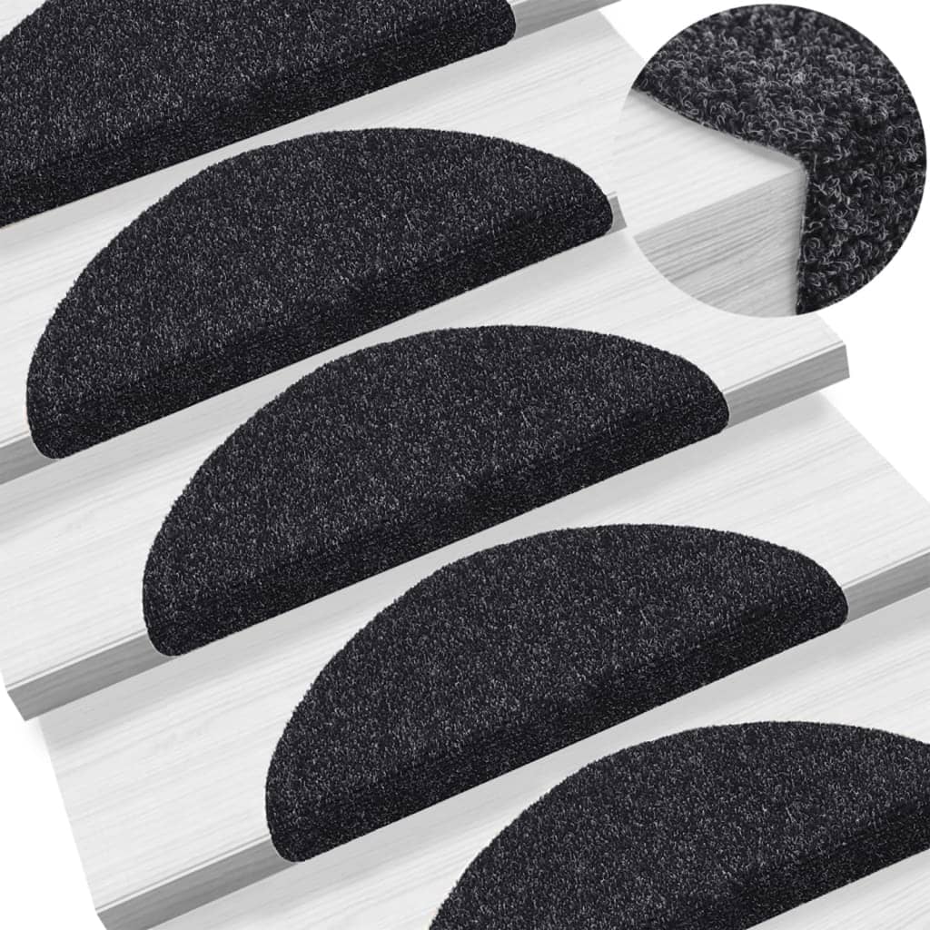 Vidaxl Stair Mats Self Adhesive 56x17x3 cm igla čutila črno 15 sts