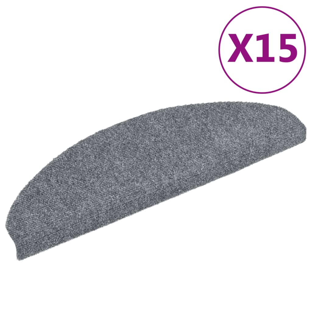 Vidaxl -Treppenmatten selbstadhäsiv 15 Stücke 65x21x4 cm hellgrauem halbstround groß