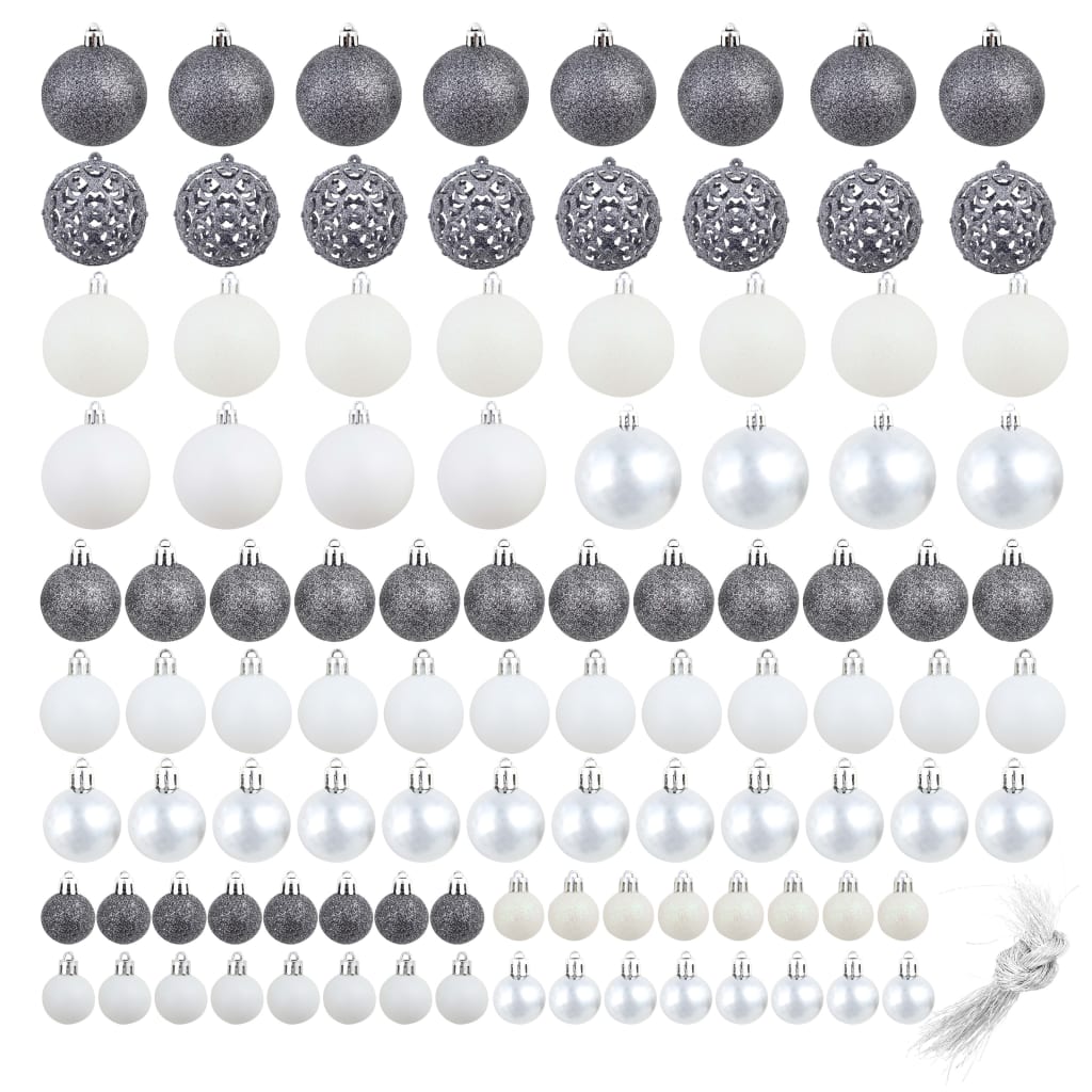 Vidaxl 100-teilige Weihnachtskugel Set 3 4 6 cm Weiß grau