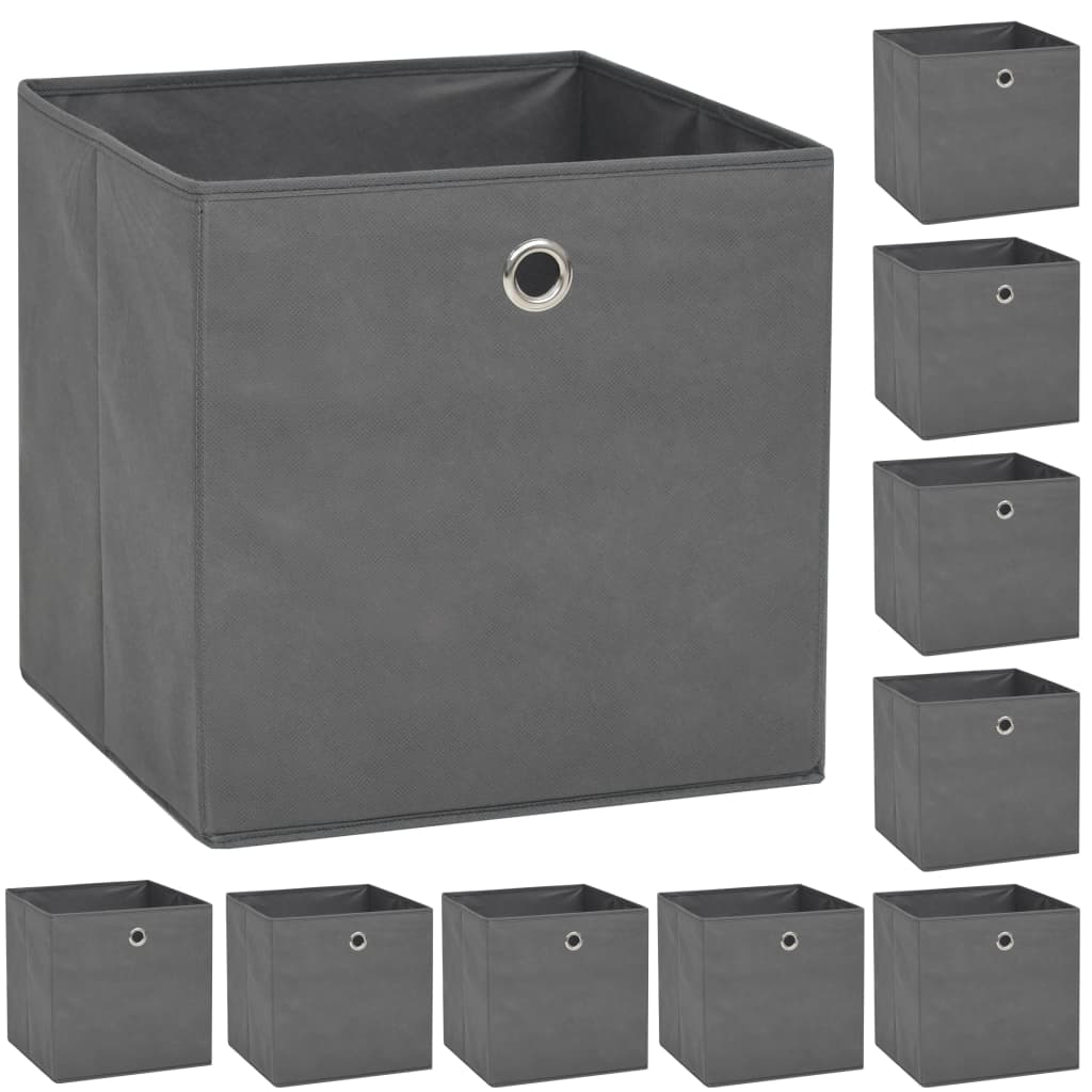 Boîtes de rangement Vidaxl 10 PCS 32x32x32 cm Gris de tissu non tissé