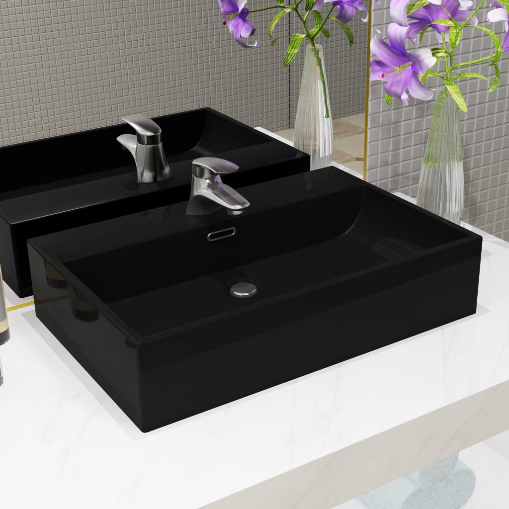 Vidaxl Washbasin con agujero de grifo 60.5x42.5x14.5 cm de cerámica negra