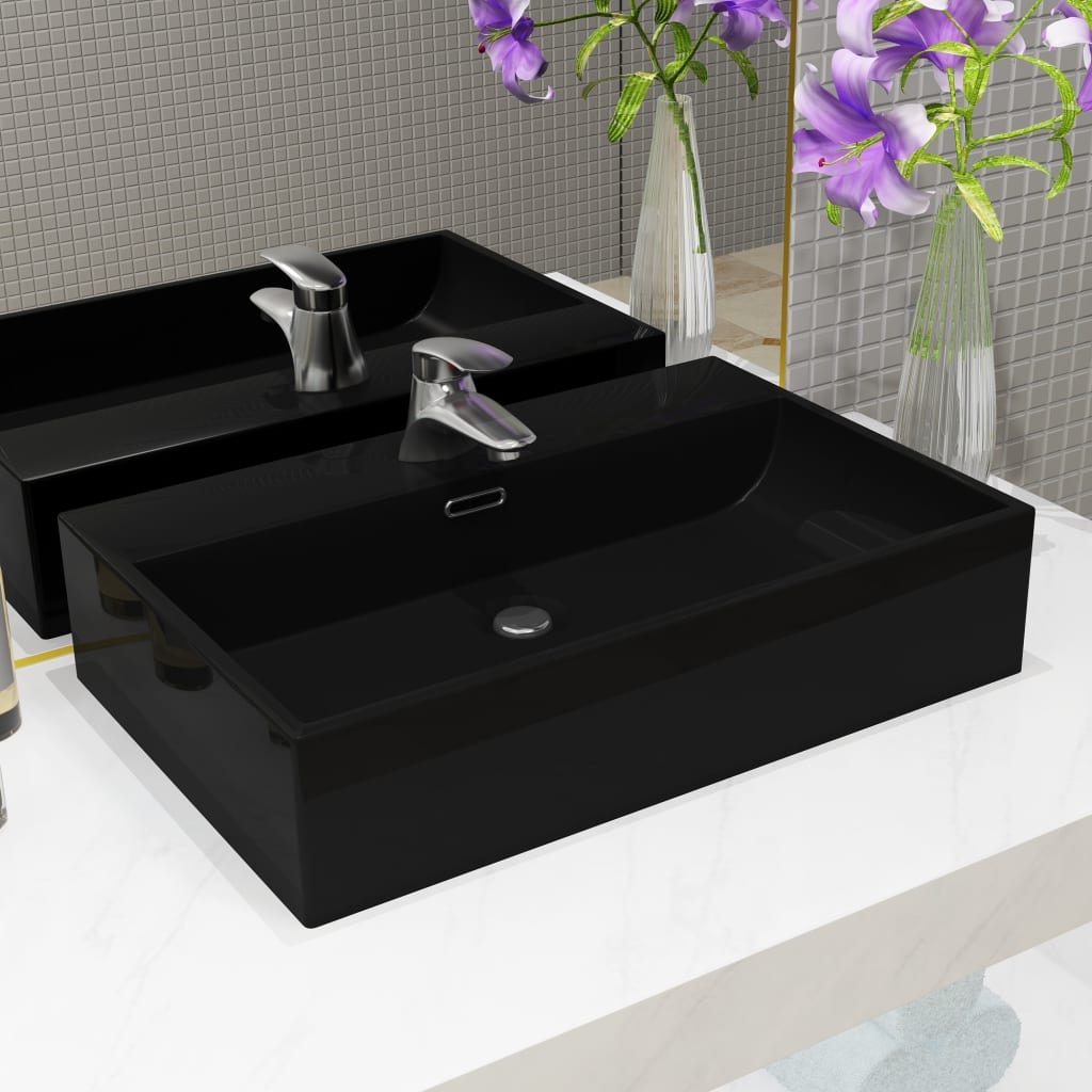 VIDAXL WASHBAIN mit TAP -Loch 76x42.5x14,5 cm Keramikschwarz