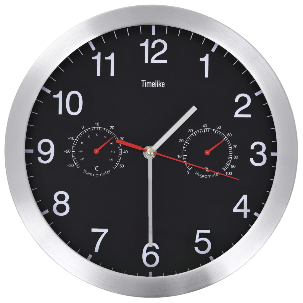 Vidaxl Wall Clock s mechanismem křemenného romenu Hygrometr teploměr 30 cm černá