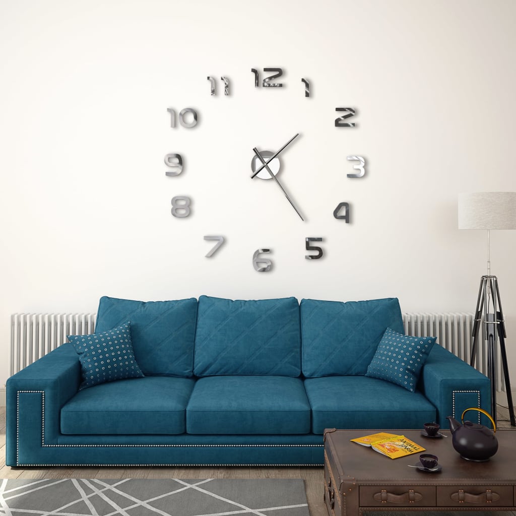 Vidaxl 3D Reloj de pared 100 cm XXL Modern Silver Colored