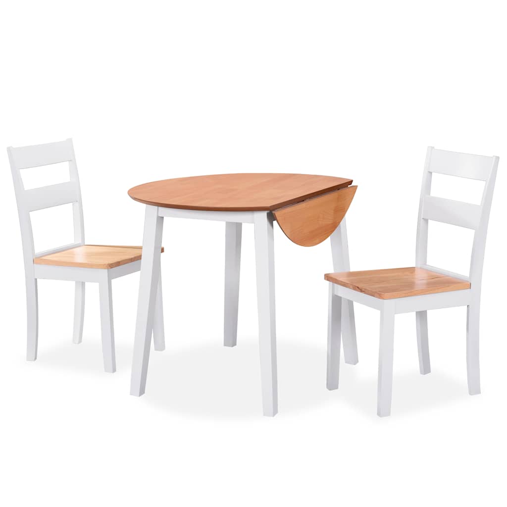Vidaxl eetkamerset mdf en rubberwood wit 3-delig