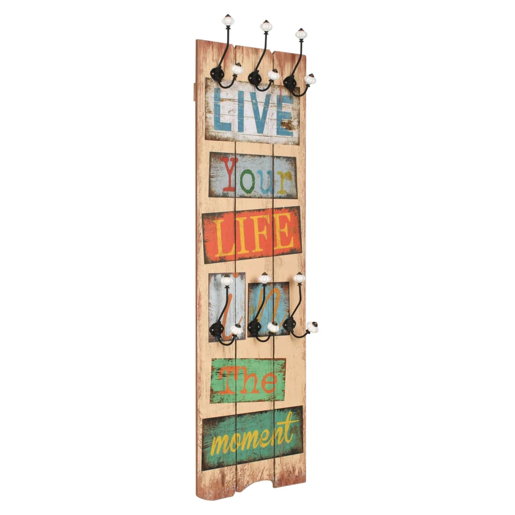 Vidaxl -Wandbedeckungsregal mit 6 Haken Live Life 120x40 cm