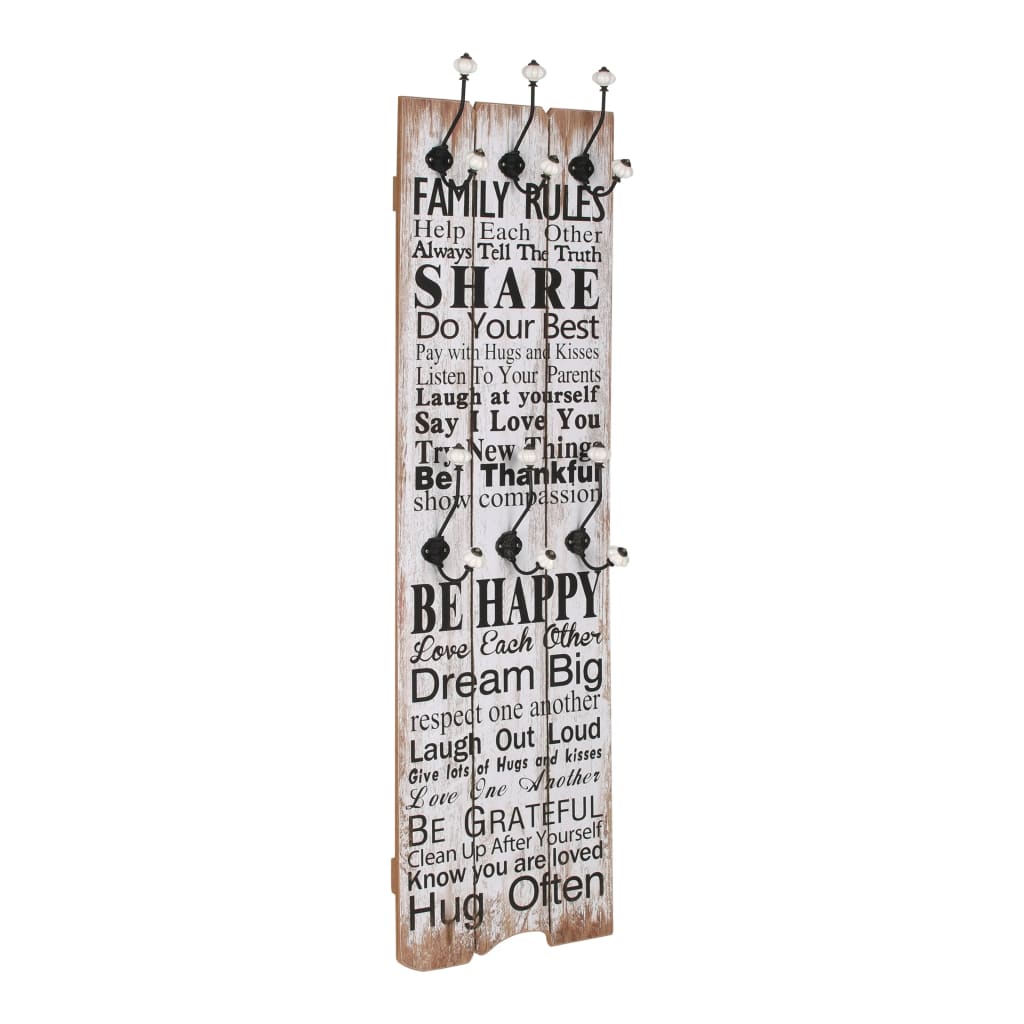 VidaXL Wall coat rack with 6 hooks Family rules 120x40 cm