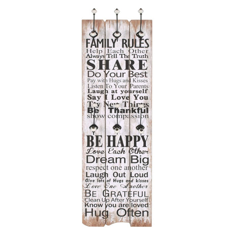 VIDAXL -Wandbedeckungsregal mit 6 Haken Familienregeln 120 x 40 cm