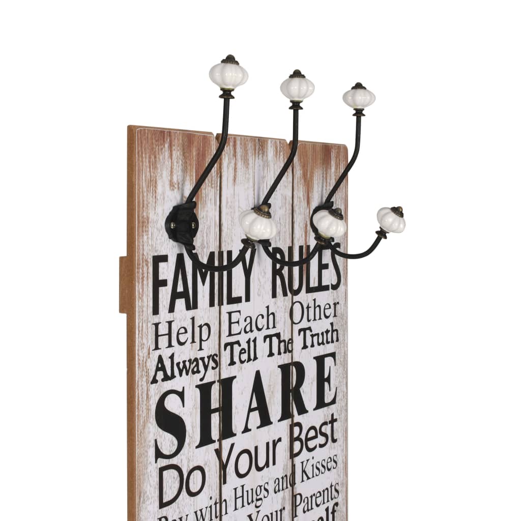 VidaXL Wall coat rack with 6 hooks Family rules 120x40 cm