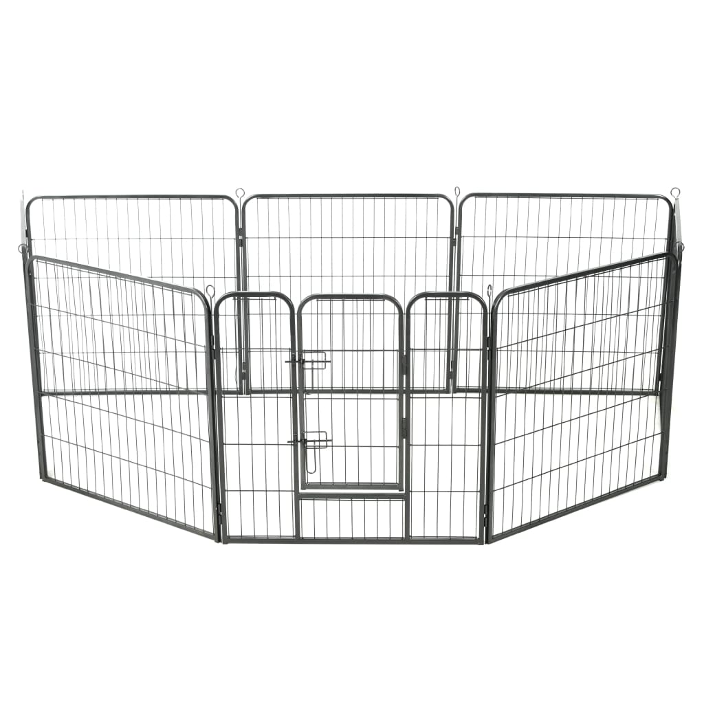 Bidaxl hundkörning med 8 paneler 80x80 cm stål svart