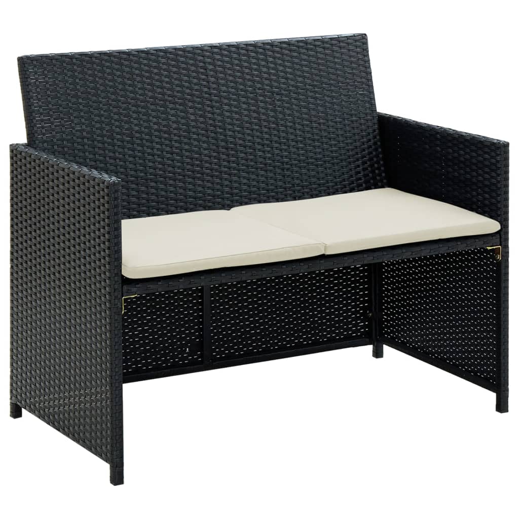 Vidaxl tuinbank 2-zits met kussens poly rattan zwart