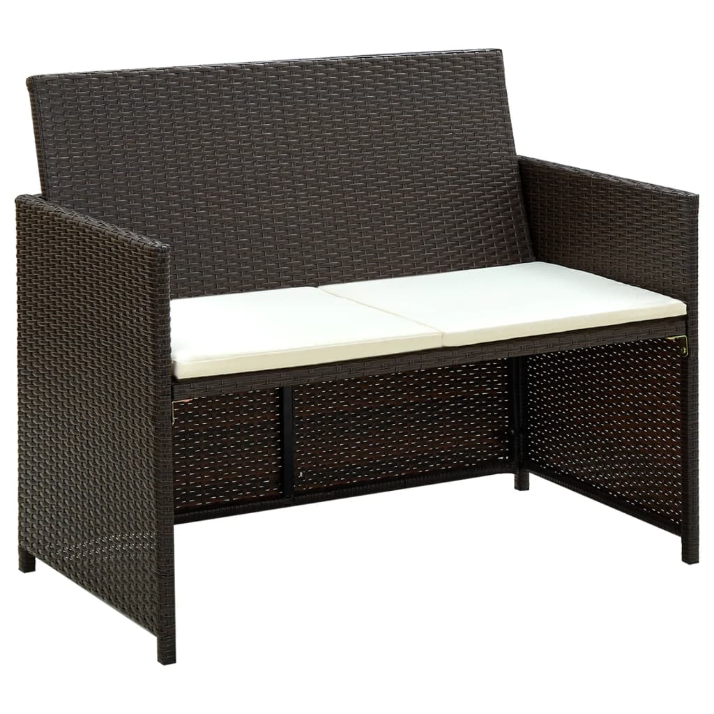 Vidaxl tuinbank 2-zits met kussens poly rattan bruin