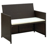 Vidaxl tuinbank 2-zits met kussens poly rattan bruin