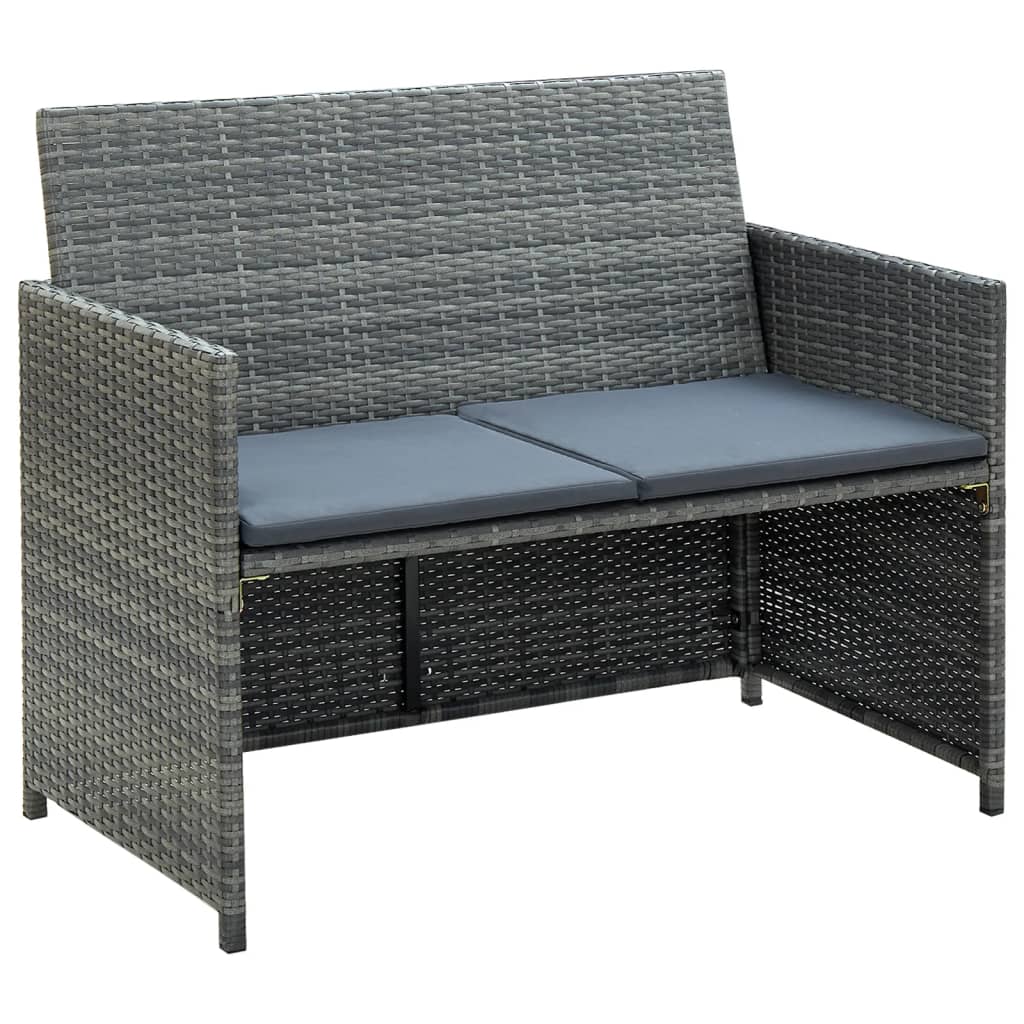 Vidaxl tuinbank 2-zits met kussens poly rattan grijs