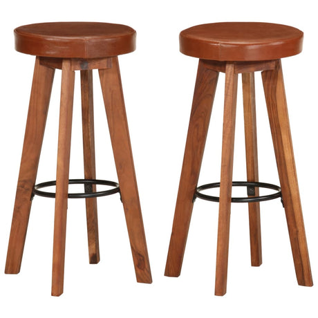 Vidaxl barstoelen 2 st echt leer en massief acaciahout