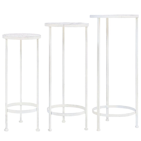 VIDAXL 3-teilig Pflanzenstandset Vintage Style Metal Antique White