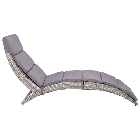 Vidaxl ligbed inklapbaar met kussen poly rattan grijs