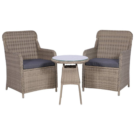 Vidaxl 3-delige bistroset met kussens poly rattan bruin