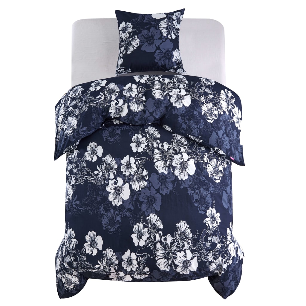 VIDAXL DUVET Overlay Set Flower Design 140x220 60x70 cm Marine Blue