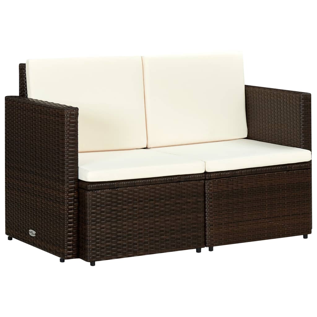 Vidaxl tuinbank 2-zits met kussens poly rattan bruin